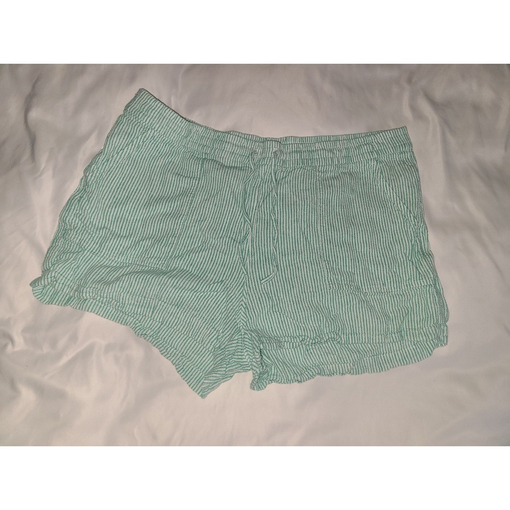J.Crew Womens Green White Striped Linen Blend Drawstring Pull On Shorts Large